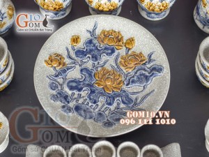 Bộ đồ thờ Phú Quý Tài Lộc men rạn đắp nổi Sen cao cấp 01