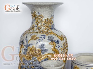 Bộ đồ thờ Phú Quý Tài Lộc men rạn đắp nổi Sen cao cấp 01