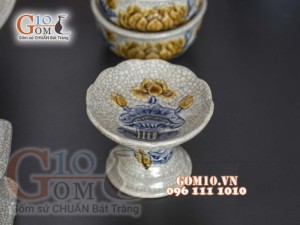 Bộ đồ thờ Phú Quý Tài Lộc men rạn đắp nổi Sen cao cấp 01
