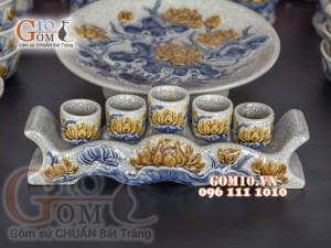 Bộ đồ thờ Phú Quý Tài Lộc men rạn đắp nổi Sen cao cấp 01