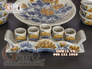 Bộ đồ thờ Phú Quý Tài Lộc men rạn đắp nổi Sen cao cấp 02