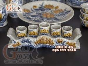 Bộ đồ thờ Phú Quý Tài Lộc men rạn đắp nổi Sen cao cấp 03, cả đỉnh hạc