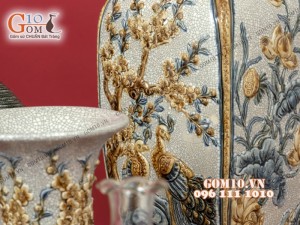 Bộ đồ thờ men rạn đắp nổi Long Trấn  - Cả đỉnh hạc