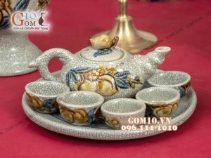 Bộ đồ thờ men rạn đắp nổi Long Trấn  - Cả đỉnh hạc