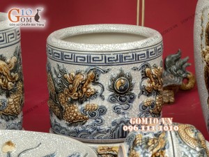 Bộ đồ thờ men rạn đắp nổi Long Trấn  - Cả đỉnh hạc