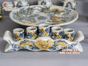 Bộ đồ thờ Hỷ Sự Nạp Phúc men rạn đắp nổi Rồng cao cấp 02