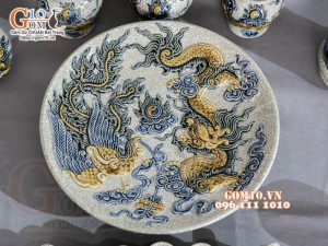 Bộ đồ thờ Hỷ Sự Nạp Phúc men rạn đắp nổi Rồng cao cấp 02