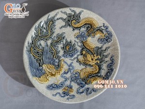 Bộ đồ thờ Hỷ Sự Nạp Phúc men rạn đắp nổi Rồng cao cấp 03