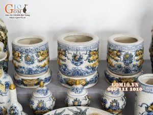 Bộ đồ thờ Hỷ Sự Nạp Phúc men rạn đắp nổi Rồng cao cấp 03