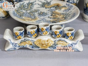 Bộ đồ thờ Hỷ Sự Nạp Phúc men rạn đắp nổi Rồng cao cấp 03