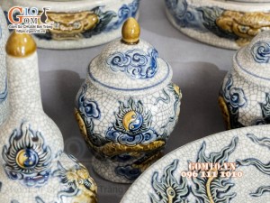 Bộ đồ thờ Hỷ Sự Nạp Phúc men rạn đắp nổi Rồng cao cấp 03