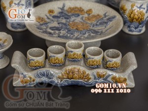 Bộ đồ thờ Phú Quý Tài Lộc men rạn đắp nổi cao cấp, cả đỉnh hạc