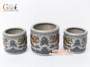 Bộ đồ thờ Phú Quý Tài Lộc men rạn đắp nổi Rồng cao cấp