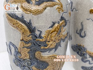 Bộ đồ thờ Phú Quý Tài Lộc men rạn đắp nổi Rồng cao cấp