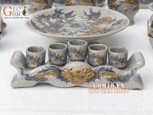 Bộ đồ thờ Phú Quý Tài Lộc men rạn đắp nổi Rồng cao cấp