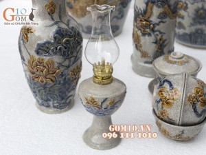 Bộ đồ thờ Phú Quý Tài Lộc men rạn đắp nổi Rồng cao cấp