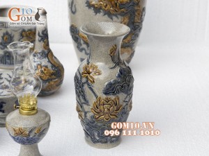 Bộ đồ thờ Phú Quý Tài Lộc men rạn đắp nổi Rồng cao cấp