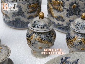 Bộ đồ thờ Phú Quý Tài Lộc men rạn đắp nổi Rồng cao cấp