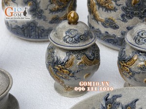 Bộ đồ thờ Phú Quý Tài Lộc men rạn đắp nổi Rồng cao cấp