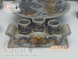 Bộ đồ thờ Phú Quý Tài Lộc men rạn đắp nổi Rồng cao cấp 01