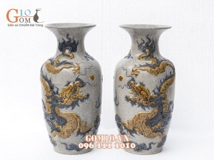 Bộ đồ thờ Phú Quý Tài Lộc men rạn đắp nổi Rồng cao cấp 01