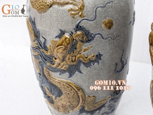 Bộ đồ thờ Phú Quý Tài Lộc men rạn đắp nổi Rồng cao cấp 01