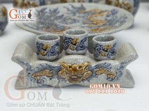 Bộ đồ thờ Phú Quý Tài Lộc men rạn đắp nổi Rồng cao cấp 02