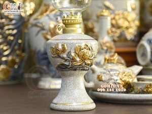 Bộ đồ thờ men rạn đắp nổi Sen Cát Tường vẽ vàng 24k - 01