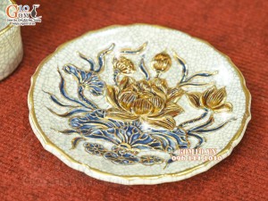 Bộ đồ thờ men rạn đắp nổi Sen Cát Tường vẽ vàng 24k