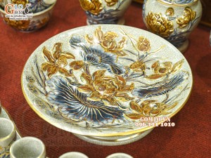 Bộ đồ thờ men rạn đắp nổi Sen Cát Tường vẽ vàng 24k