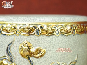 Bộ đồ thờ men rạn đắp nổi Sen Cát Tường vẽ vàng 24k