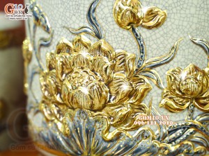 Bộ đồ thờ men rạn đắp nổi Sen Cát Tường vẽ vàng 24k