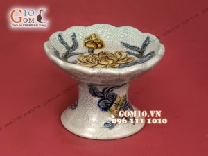 Bộ đồ thờ men rạn đắp nổi Sen Phú Quý cao cấp