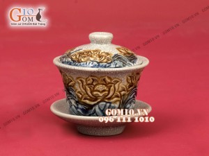 Bộ đồ thờ men rạn đắp nổi Sen Phú Quý cao cấp