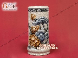 Bộ đồ thờ men rạn đắp nổi Sen Phú Quý cao cấp