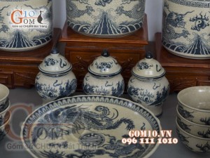 Bộ đồ thờ men rạn họa tiết rồng 003