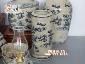 Bộ đồ thờ men rạn họa tiết rồng 003