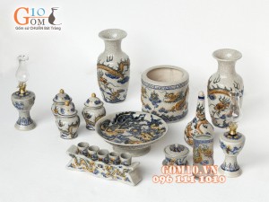 Bộ đồ thờ men rạn nổi đắp rồng cao cấp S4 - 2