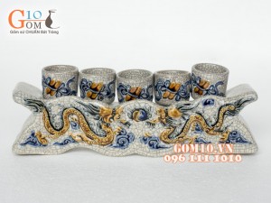 Bộ đồ thờ men rạn nổi đắp rồng cao cấp S4 - 2