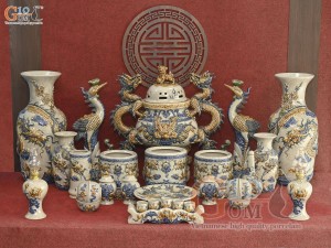 Bộ đồ thờ men rạn nổi Rồng Bát Tràng
