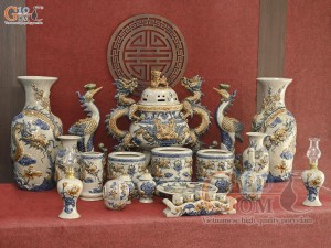 Bộ đồ thờ men rạn nổi Rồng Bát Tràng