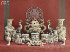 Bộ đồ thờ men rạn nổi Rồng Bát Tràng