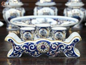 Bộ đồ thờ men trắng họa tiết Tứ Cảnh Đại Cát vẽ vàng 24k (Ban thờ 1m53)