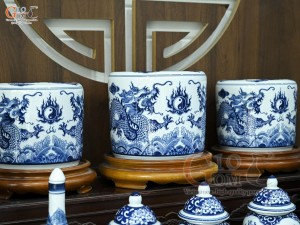 Bộ đồ thờ men trắng họa tiết Tứ Cảnh Ngũ Phúc (Ban thờ 1m75)