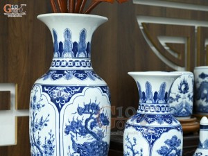 Bộ đồ thờ men trắng họa tiết Tứ Cảnh Ngũ Phúc (Ban thờ 1m75)