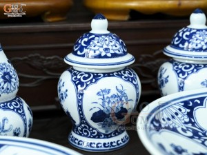 Bộ đồ thờ men trắng họa tiết Tứ Cảnh Ngũ Phúc (Ban thờ 1m75)