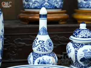 Bộ đồ thờ men trắng họa tiết Tứ Cảnh Ngũ Phúc (Ban thờ 1m75)