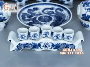 Bộ đồ thờ men trắng vẽ rồng giả nổi ( Có tam cấp )