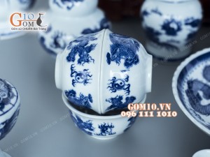 Bộ đồ thờ men trắng vẽ rồng giả nổi ( Có tam cấp )