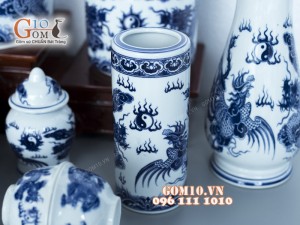 Bộ đồ thờ men trắng vẽ rồng giả nổi ( Có tam cấp )